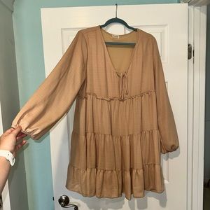 PEACH LOVE Tan Peplum Dress